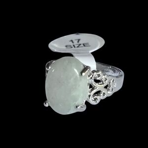 WHITE QUARTZ POLISHED PRONG SET INTRICATE SILVER BAND NEW SIZE 7 RING